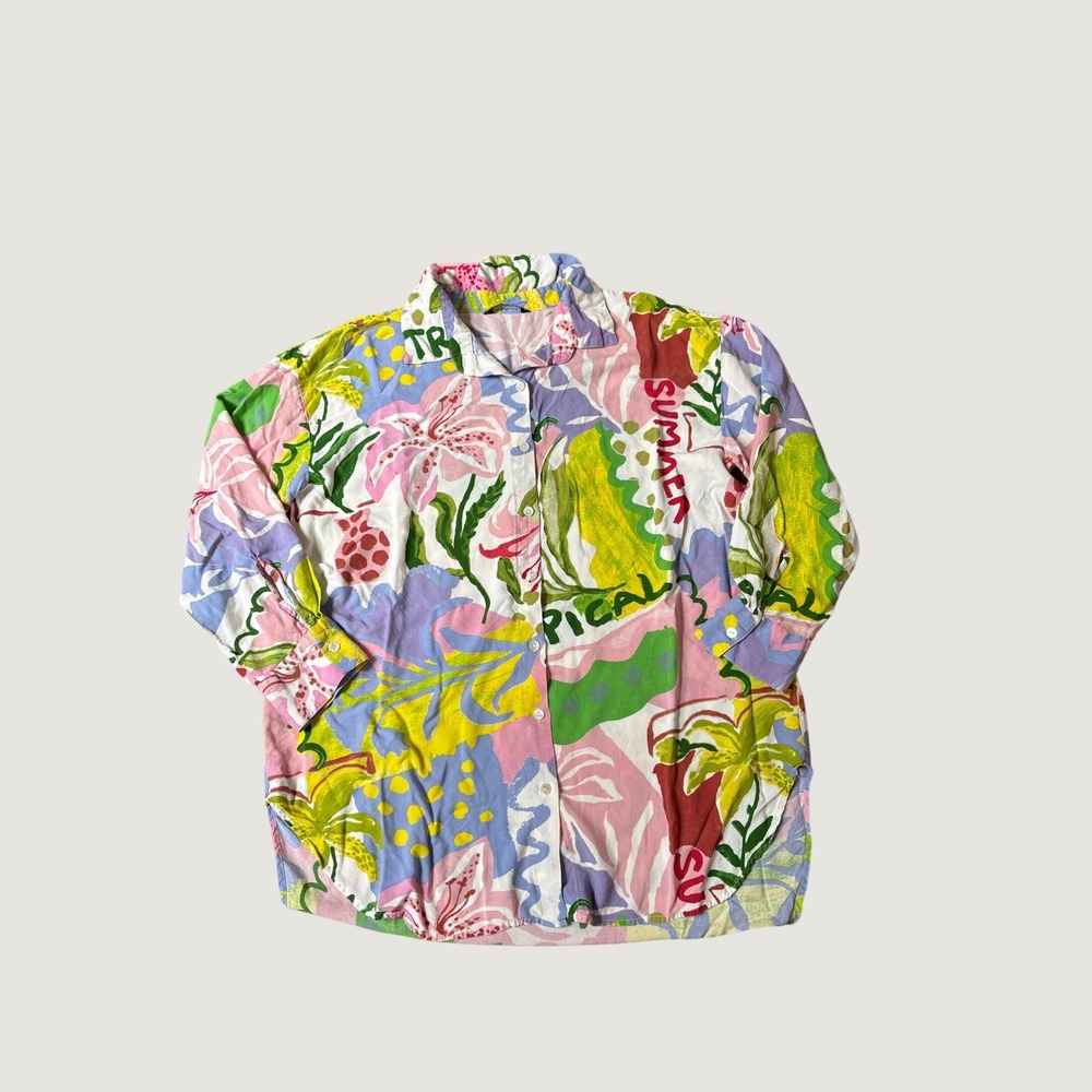 Club Z Collection Button Down Shirt Womens Multi Tropical Boho Vintage SIZE L